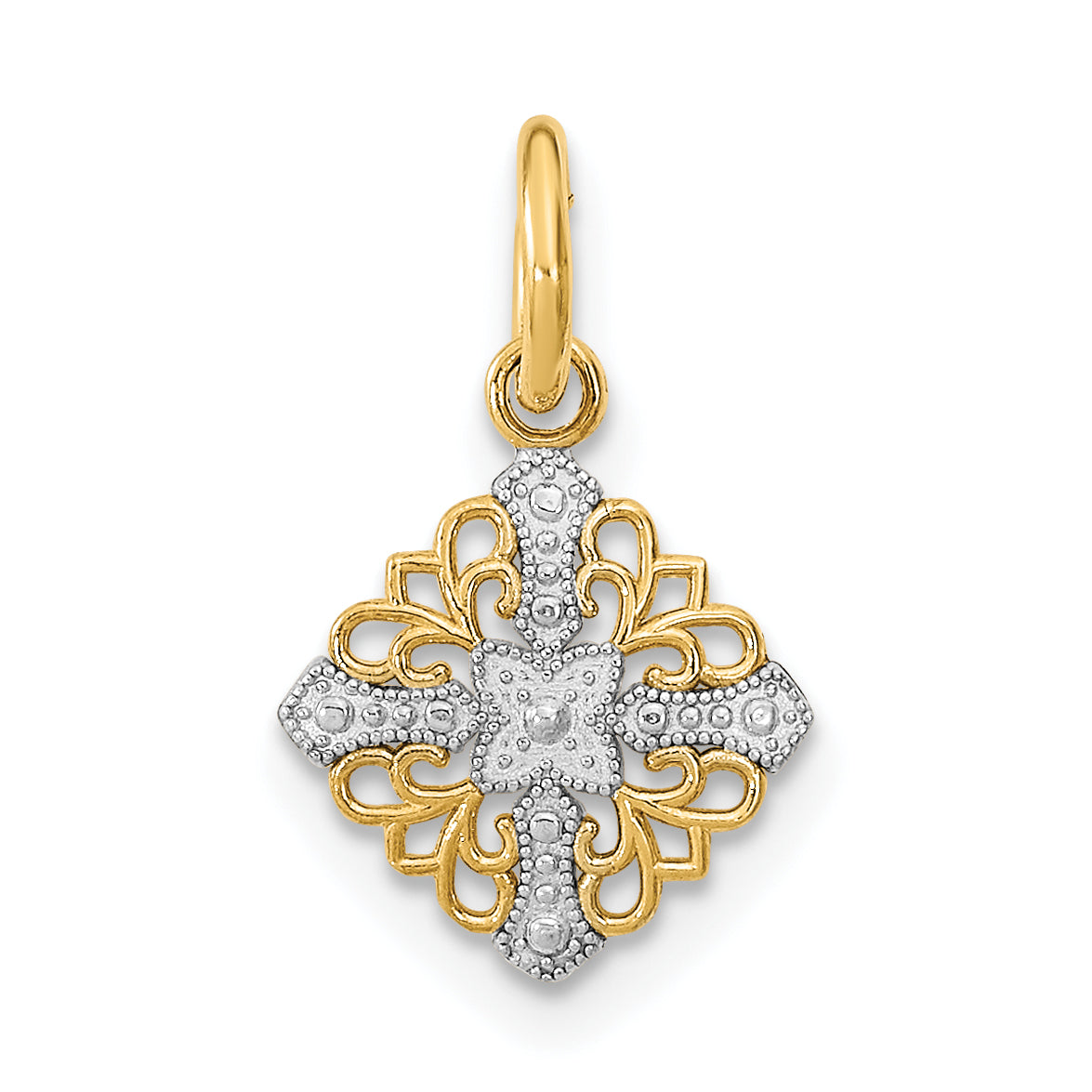14K Yellow & Rhodium W/Rhodium Mini Cross Medallion Charm