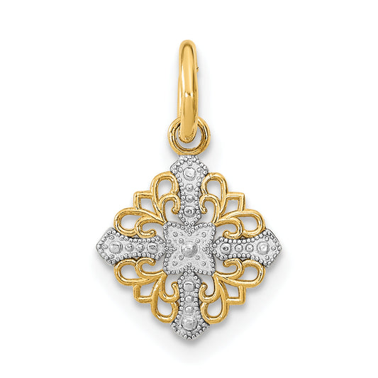 14K Yellow & Rhodium W/Rhodium Mini Cross Medallion Charm