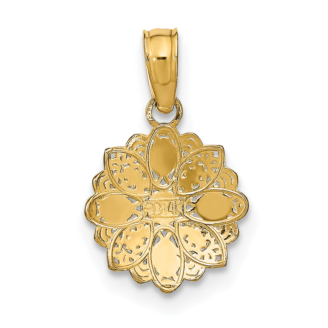 14K Yellow & Rhodium W/Rhodium And D/C Mini Filigree Flower Charm