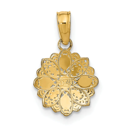 14K Yellow & Rhodium W/Rhodium And D/C Mini Filigree Flower Charm