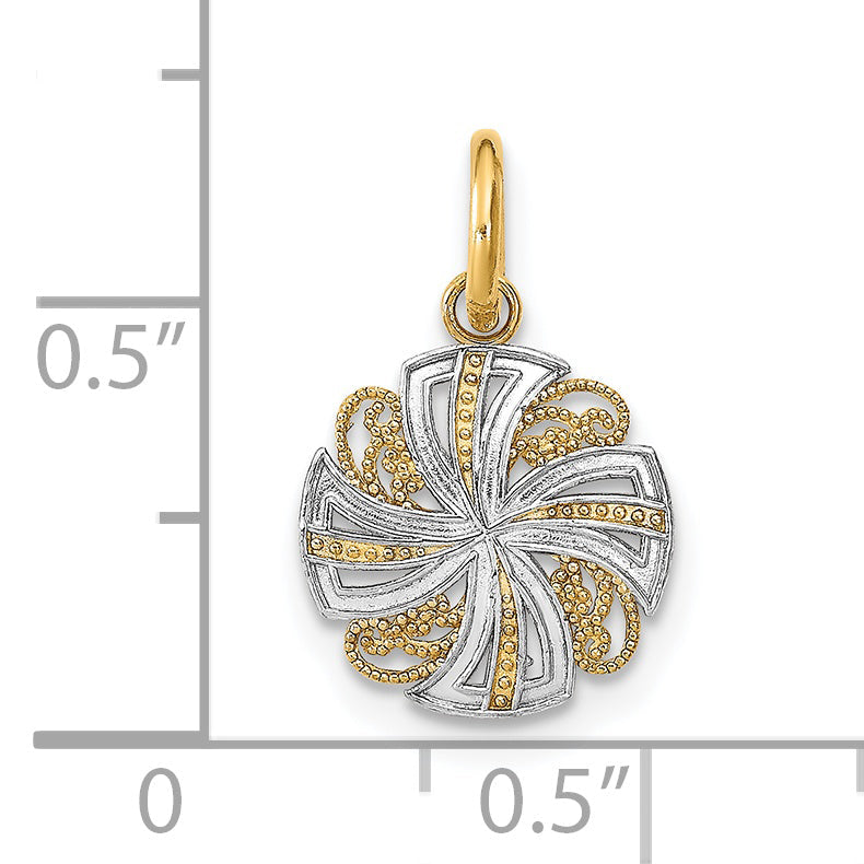 14K Yellow & Rhodium W/Rhodium And D/C Mini Pinwheel Medallion Charm