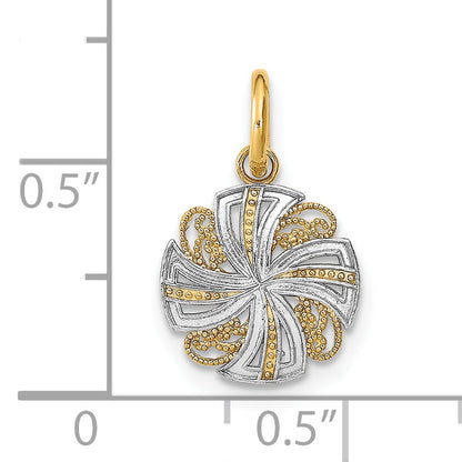 14K Yellow & Rhodium W/Rhodium And D/C Mini Pinwheel Medallion Charm