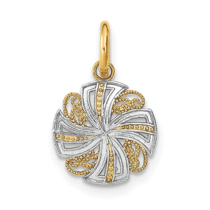 14K Yellow & Rhodium W/Rhodium And D/C Mini Pinwheel Medallion Charm
