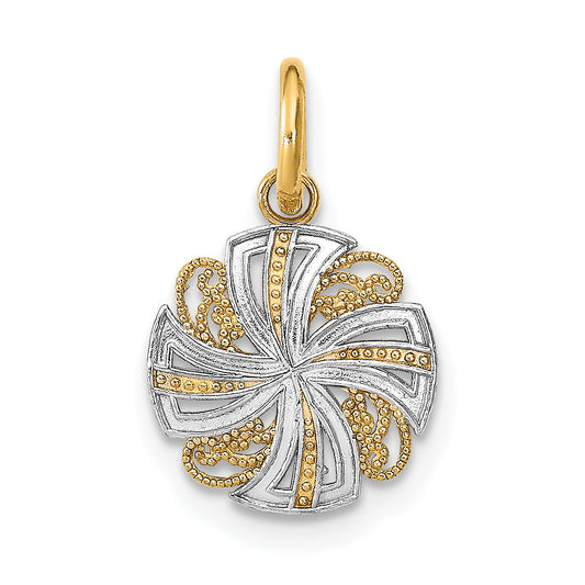 14K Yellow & Rhodium W/Rhodium And D/C Mini Pinwheel Medallion Charm