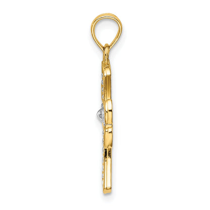 14K Yellow & Rhodium W/ Textured Cross Charm