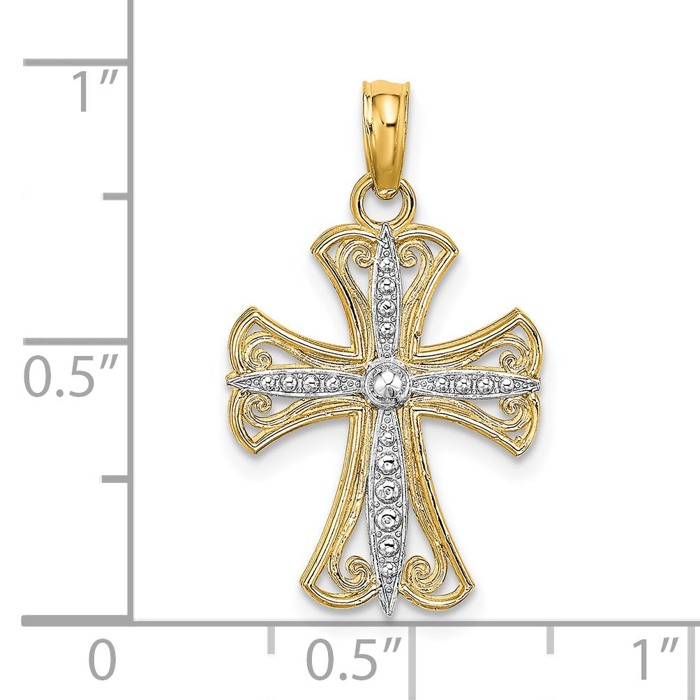 14K Yellow & Rhodium W/ Textured Cross Charm