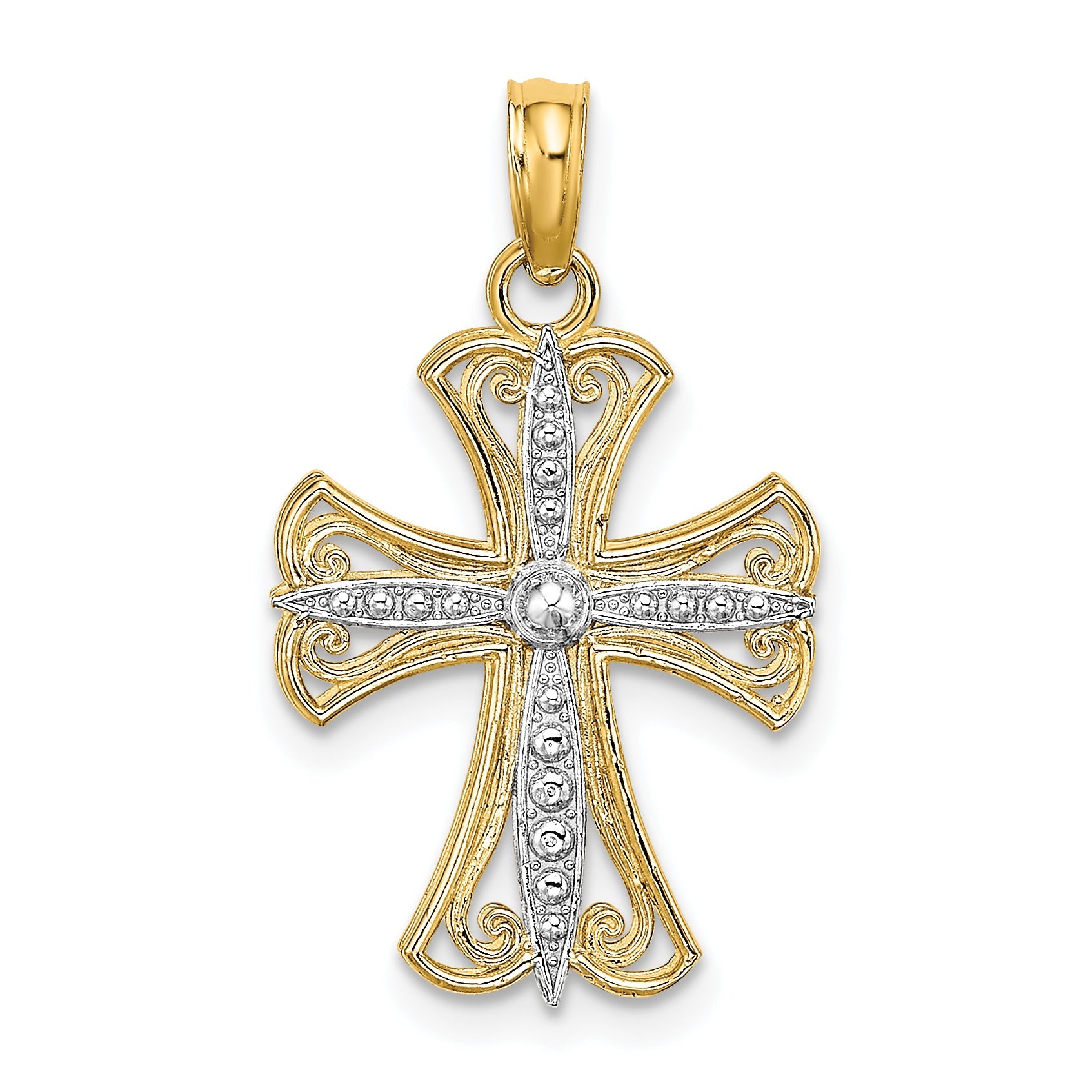 14K Yellow & Rhodium W/ Textured Cross Charm