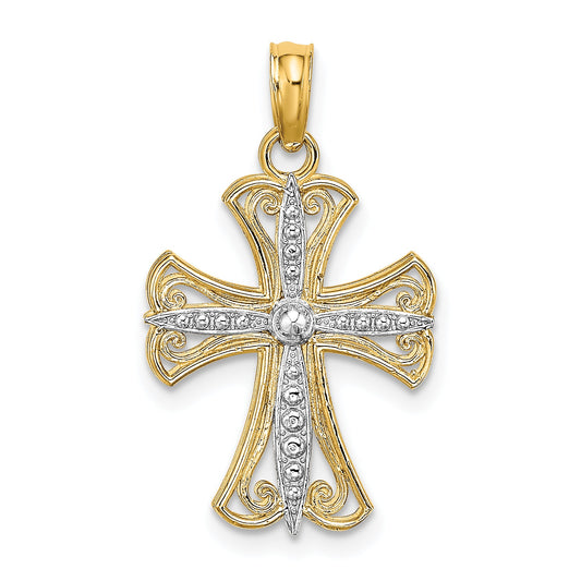 14K Yellow & Rhodium W/ Textured Cross Charm