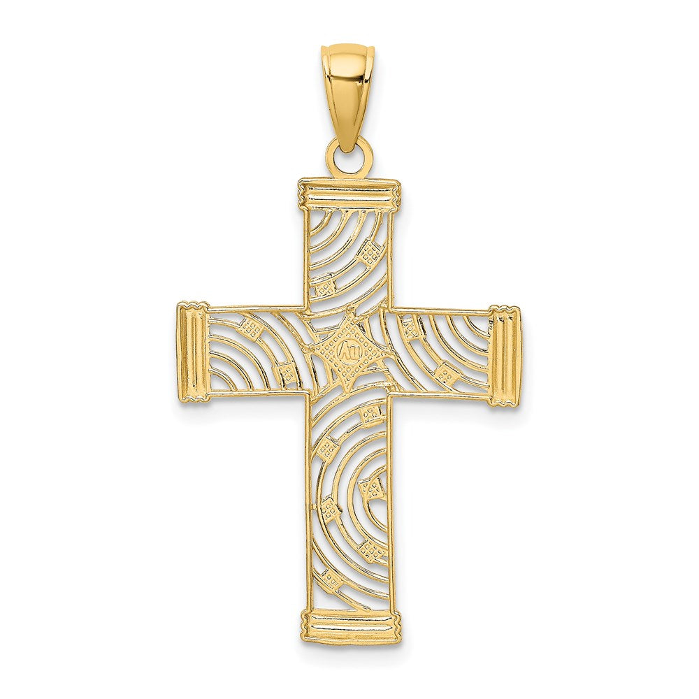 14K Yellow & Rhodium W/ D/C And Cut-Out Cross Charm