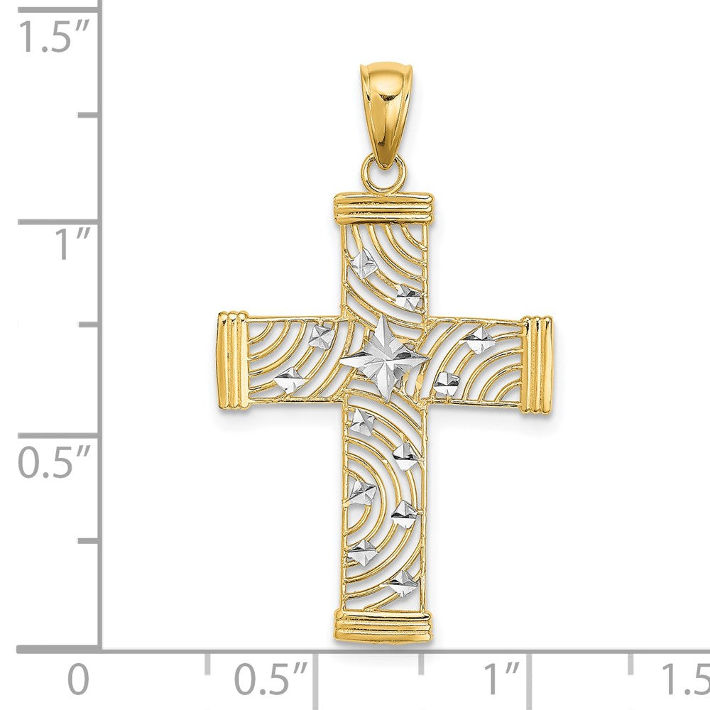 14K Yellow & Rhodium W/ D/C And Cut-Out Cross Charm