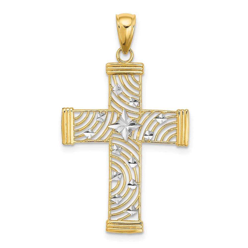 14K Yellow & Rhodium W/ D/C And Cut-Out Cross Charm