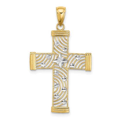 14K Yellow & Rhodium W/ D/C And Cut-Out Cross Charm