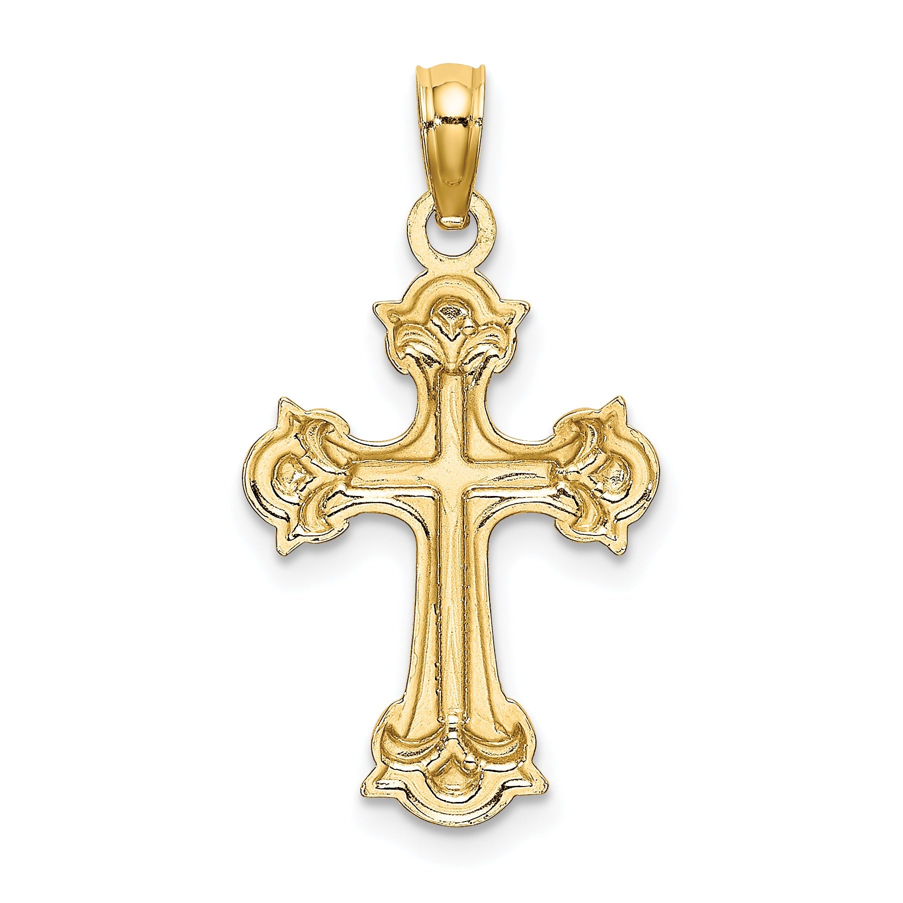 14K Yellow & Rhodium W/ And D/C Fleur-De-Lis Cross Charm