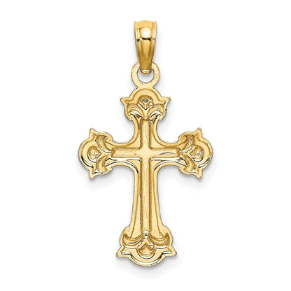 14K Yellow & Rhodium W/ And D/C Fleur-De-Lis Cross Charm