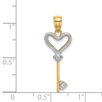 14K Yellow & Rhodium W/Rhodium Key W/Heart Charm