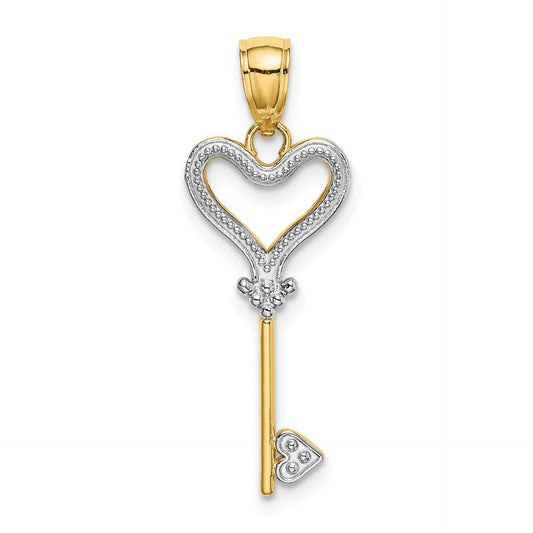 14K Yellow & Rhodium W/Rhodium Key W/Heart Charm