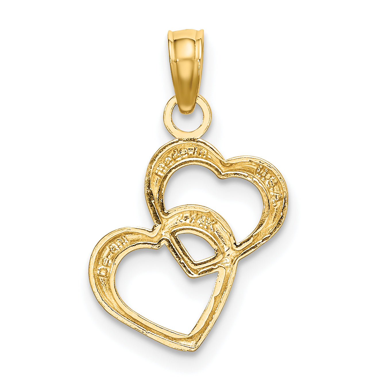 14K Yellow & Rhodium W/ Polished And Textured Intertwined Hearts Charm