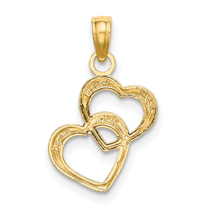 14K Yellow & Rhodium W/ Polished And Textured Intertwined Hearts Charm