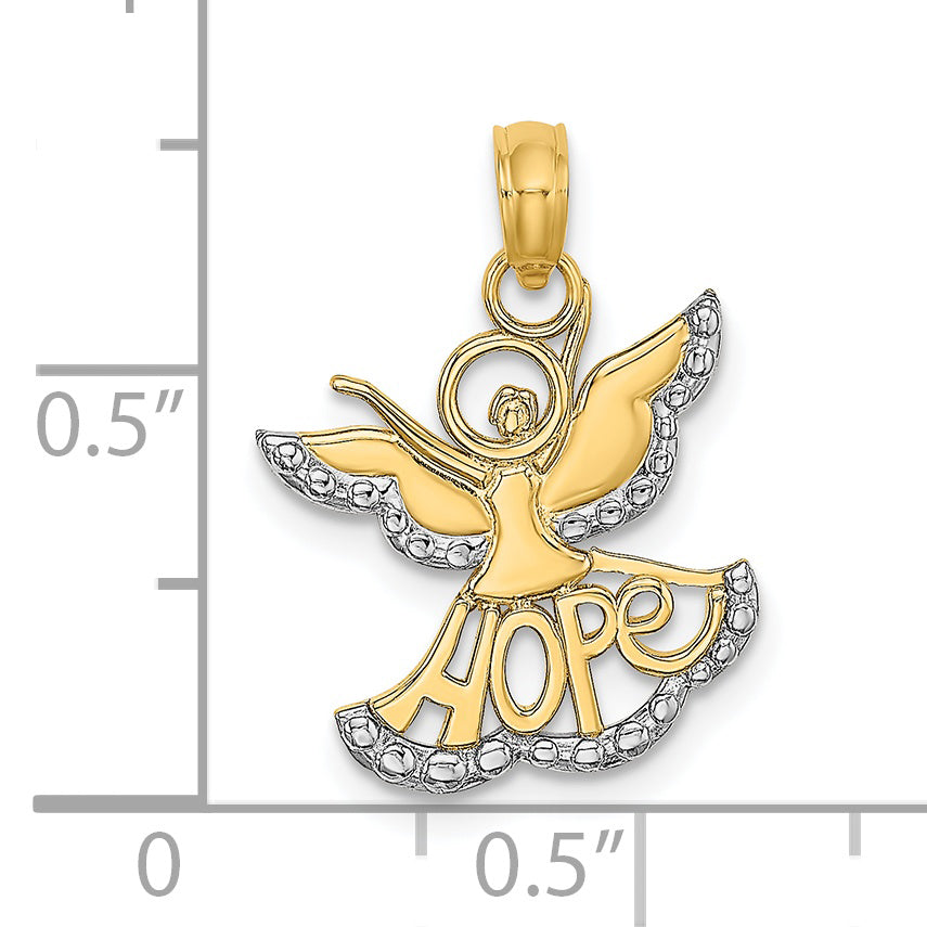 14K Yellow & Rhodium W/Rhodium Polished/Textured Cut-Out Hope Angel Charm