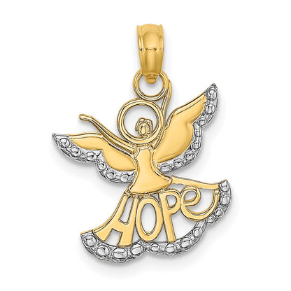 14K Yellow & Rhodium W/Rhodium Polished/Textured Cut-Out Hope Angel Charm