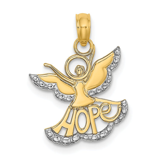 14K Yellow & Rhodium W/Rhodium Polished/Textured Cut-Out Hope Angel Charm