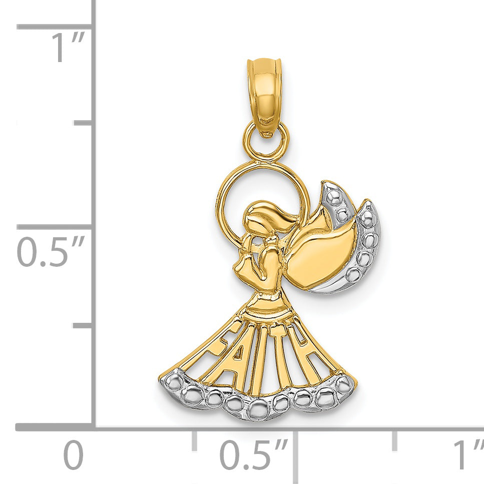 14K Yellow & Rhodium W/Rhodium Polished And Textured Angel W/ Faith Charm