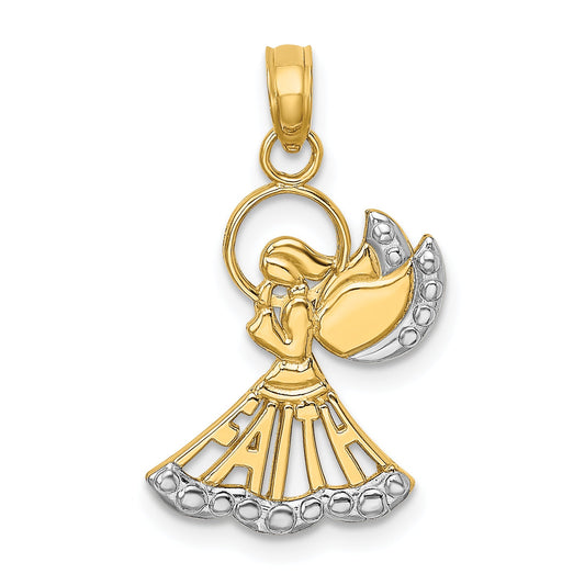 14K Yellow & Rhodium W/Rhodium Polished And Textured Angel W/ Faith Charm