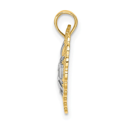 14K Yellow & Rhodium W/Rhodium Cut-Out Mom In Scallop Heart Charm