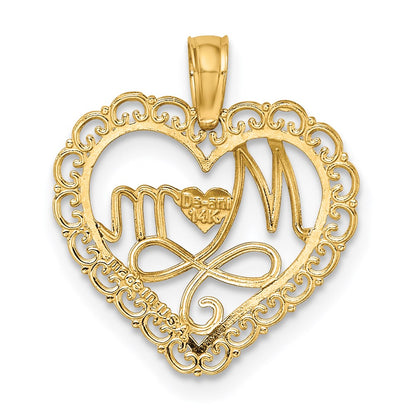 14K Yellow & Rhodium W/Rhodium Cut-Out Mom In Scallop Heart Charm