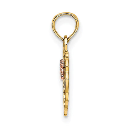 14K Two-Tone Sweet 16 Heart W/ Flower Charm