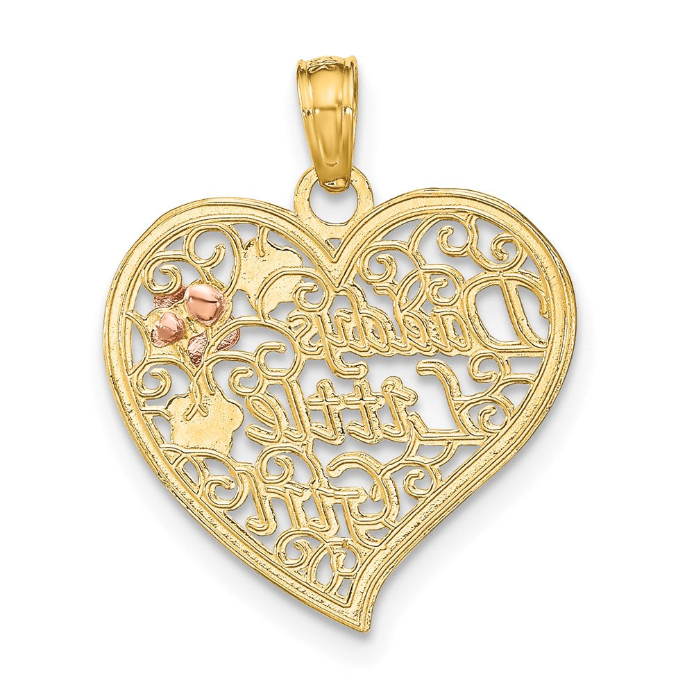 14K Two-Tone White Rhdoium Daddys Little Girl Filigree Heart Charm