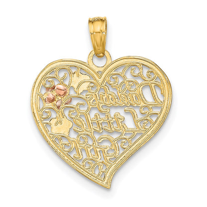 14K Two-Tone White Rhdoium Daddys Little Girl Filigree Heart Charm