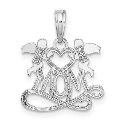 14K White Gold Mom W/ 2 Angels Holding Heart Charm