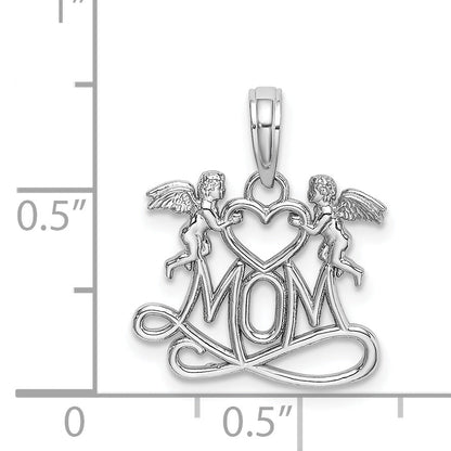14K White Gold Mom W/ 2 Angels Holding Heart Charm