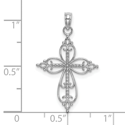 14K White Gold Beaded Cross Charm