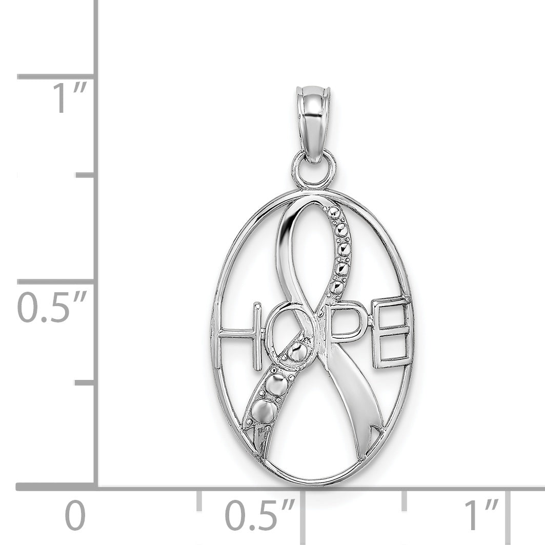 14K White Gold Textured Hope W/Ribbon Charm