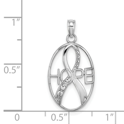 14K White Gold Textured Hope W/Ribbon Charm