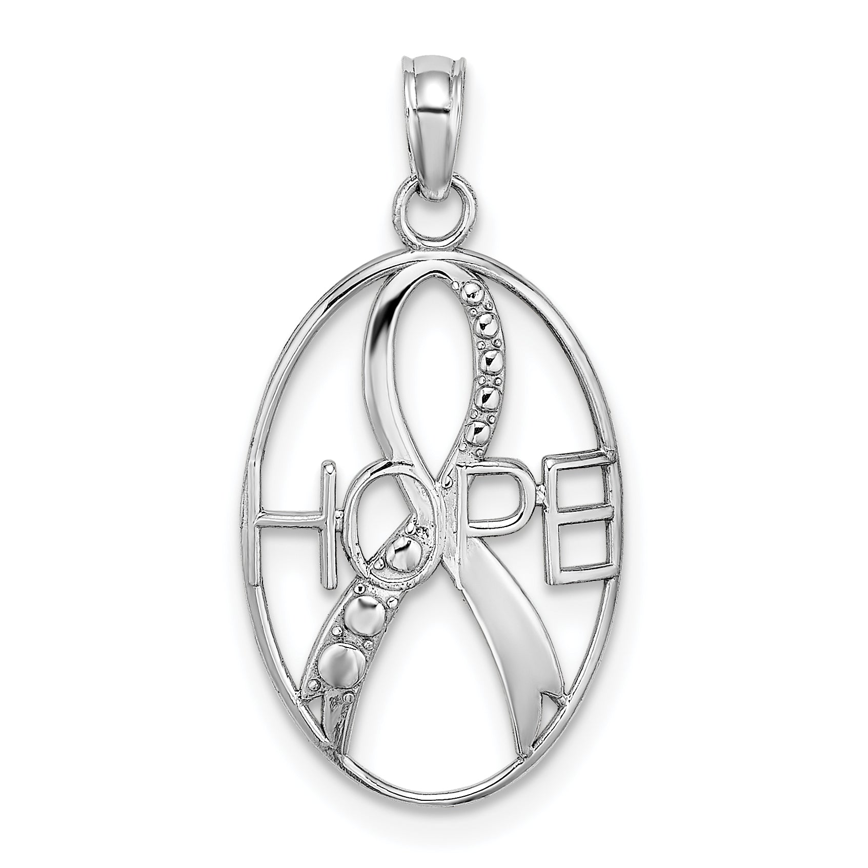 14K White Gold Textured Hope W/Ribbon Charm
