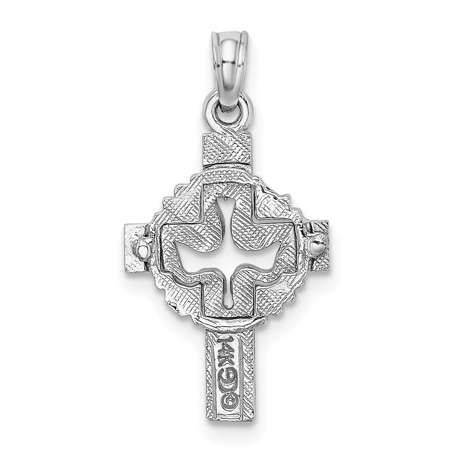 14K White Gold Cut-Out Dove On Cross Charm