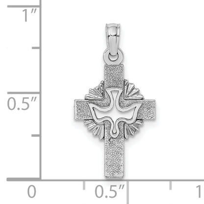 14K White Gold Cut-Out Dove On Cross Charm