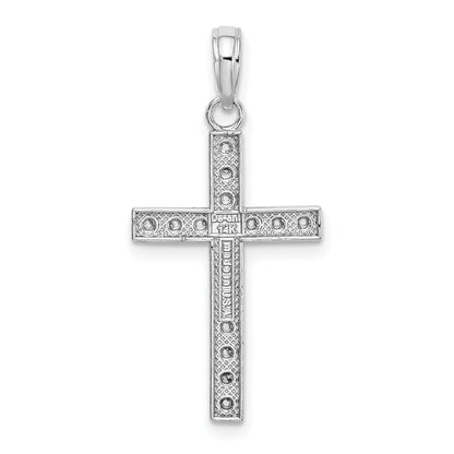 14K White Gold Beaded Block Cross Charm