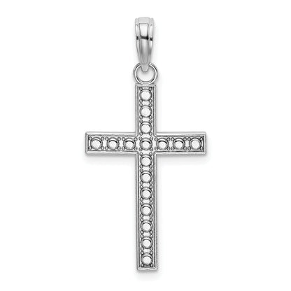 14K White Gold Beaded Block Cross Charm