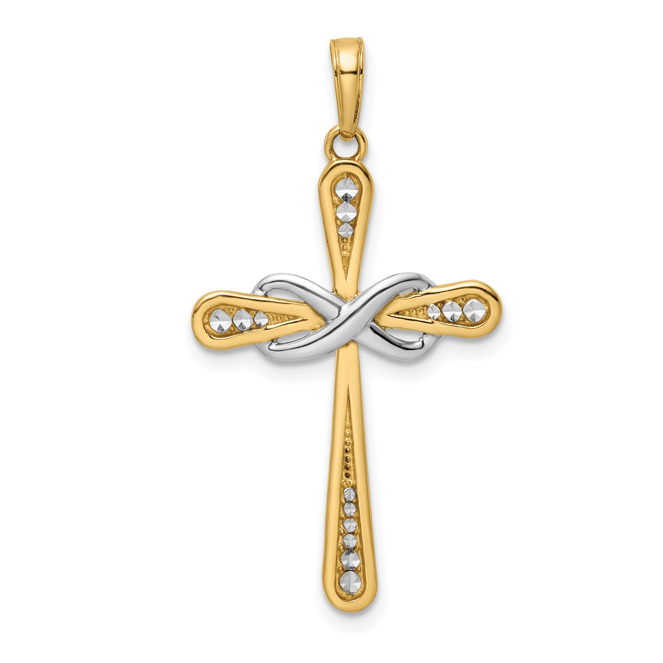 14K Yellow & Rhodium W/Rhodium D/C Cross Infinity Pendant