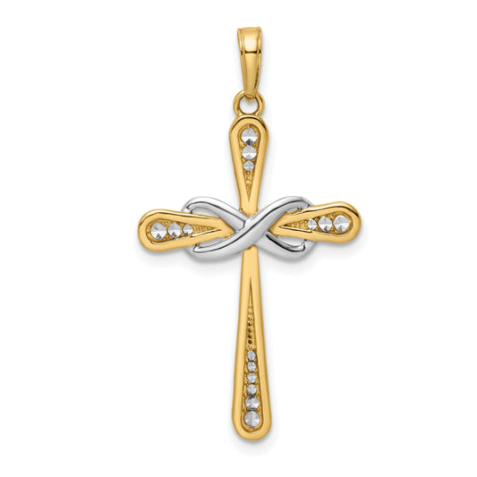 14K Yellow & Rhodium W/Rhodium D/C Cross Infinity Pendant
