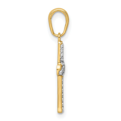 14K Yellow & Rhodium W/Rhodium D/C Cross Pendant