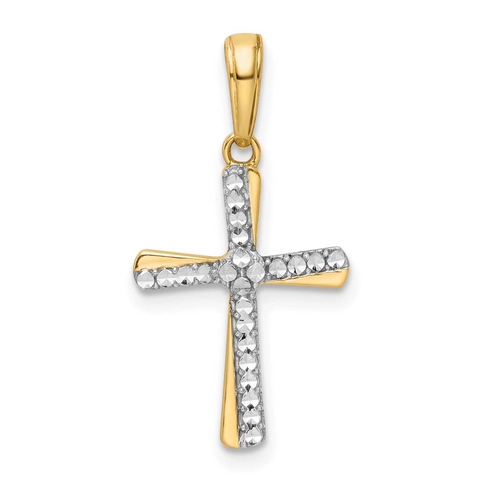 14K Yellow & Rhodium W/Rhodium D/C Cross Pendant
