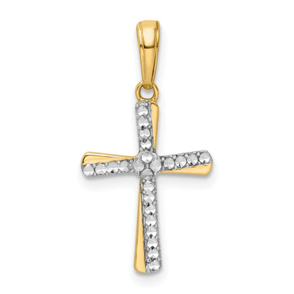 14K Yellow & Rhodium W/Rhodium D/C Cross Pendant