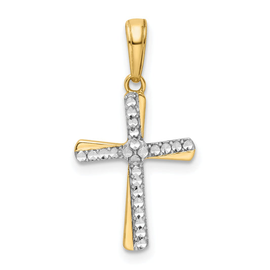 14K Yellow & Rhodium W/Rhodium D/C Cross Pendant