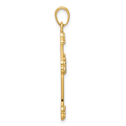 14k Yellow & Rhodium Gold w/Rhodium D/C Cross w/Hearts Pendant