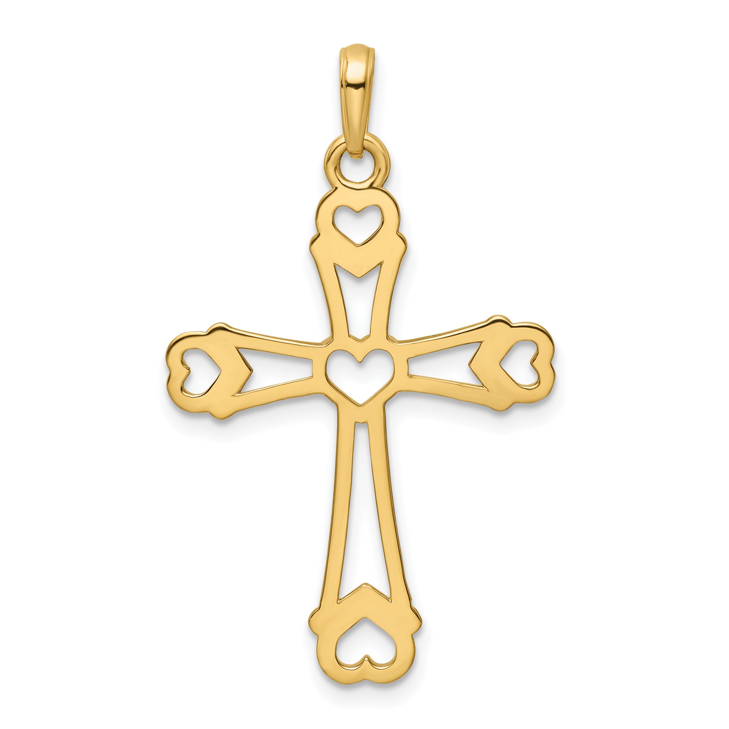 14K Yellow & Rhodium W/Rhodium D/C Cross W/Hearts Pendant